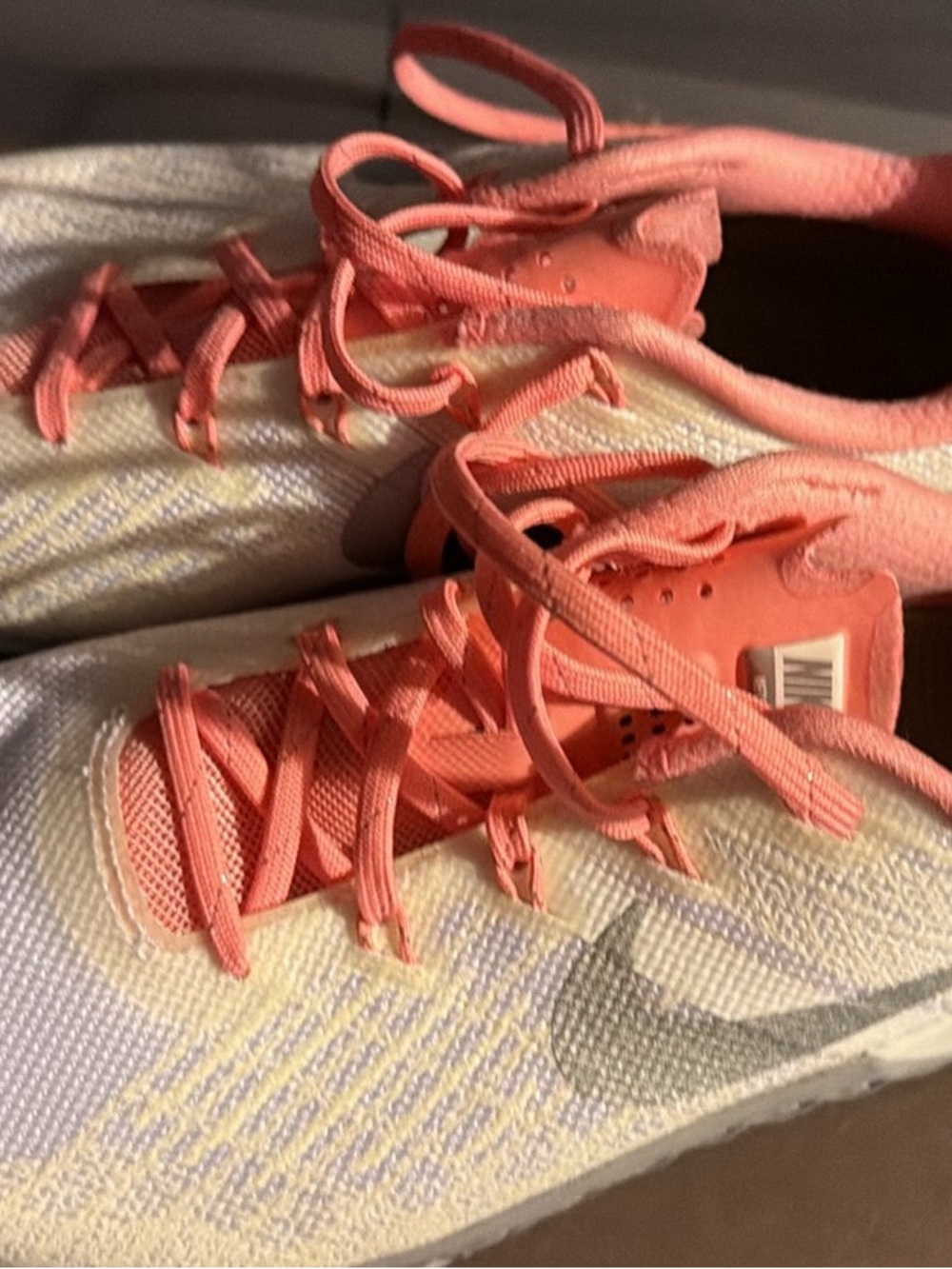 Nike Women's Coral/Peach Knit Lace-Up Athletic Sneakers